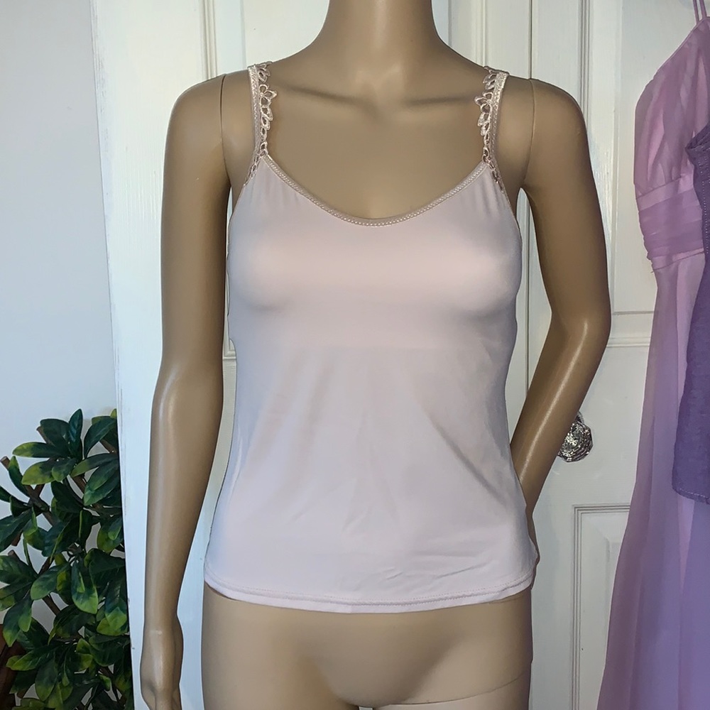 HANA Nude skin tone hidden shelf bra cami slip tank top M